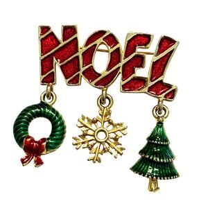 Vintage TONA brand Christmas Holiday brooch festive NOEL dangle spell out pin